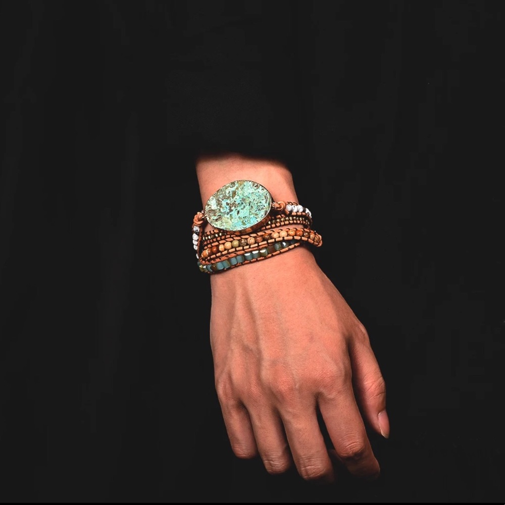 1 Left! Handmade Leather Jasper Wrap Bracelet - Picture 6 of 6